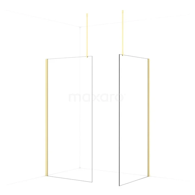 Diamond Walk-in shower | 100x100 cm Light gold Clear glass 2 fixed walls IDB1010910LG