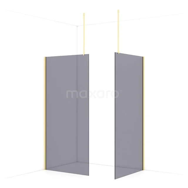 Diamond Walk-in shower | 100x100 cm Light gold Smoke glass 2 fixed walls IDB1010911LG