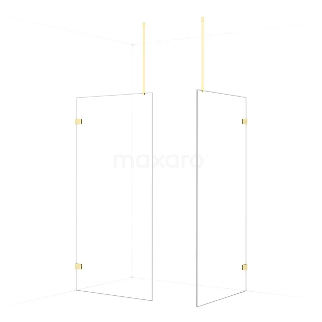 Diamond Walk-in shower | 100x100 cm Light gold Clear glass 2 fixed walls IDB1010920LG