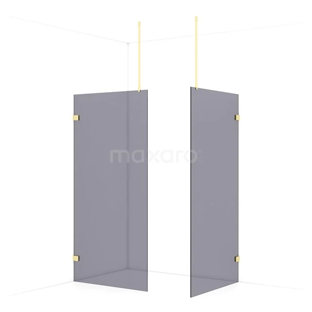 Diamond Walk-in shower | 100x100 cm Light gold Smoke glass 2 fixed walls IDB1010921LG