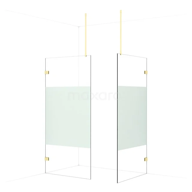 Diamond Walk-in shower | 100x100 cm Light gold Clear with matt strip 2 fixed walls IDB1010923LG
