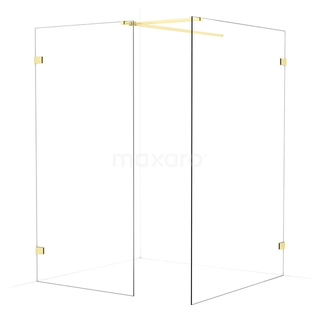 Diamond Walk-in shower | 140x100 cm Light gold Clear glass 2 fixed walls IDB1014520LG