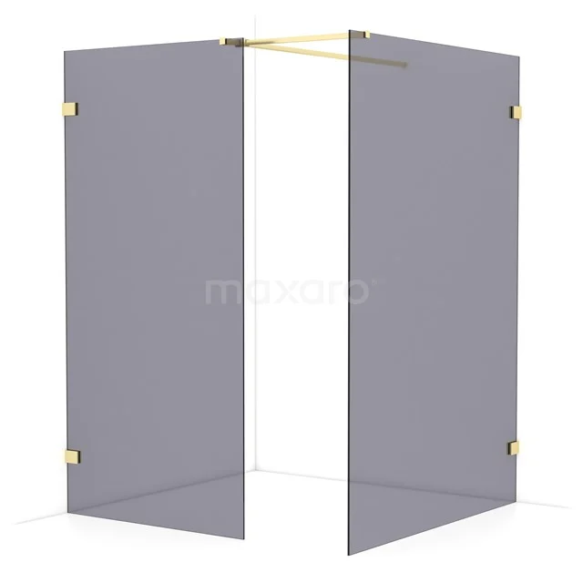 Diamond Walk-in shower | 140x100 cm Light gold Smoke glass 2 fixed walls IDB1014521LG
