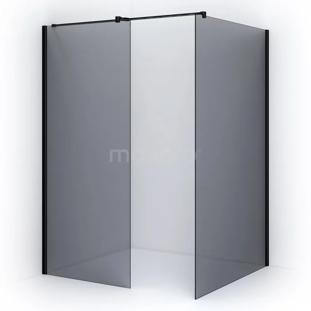 Shower enclosure with matte black frame, angular design and clear glass. Perfect for modern bathroom design.