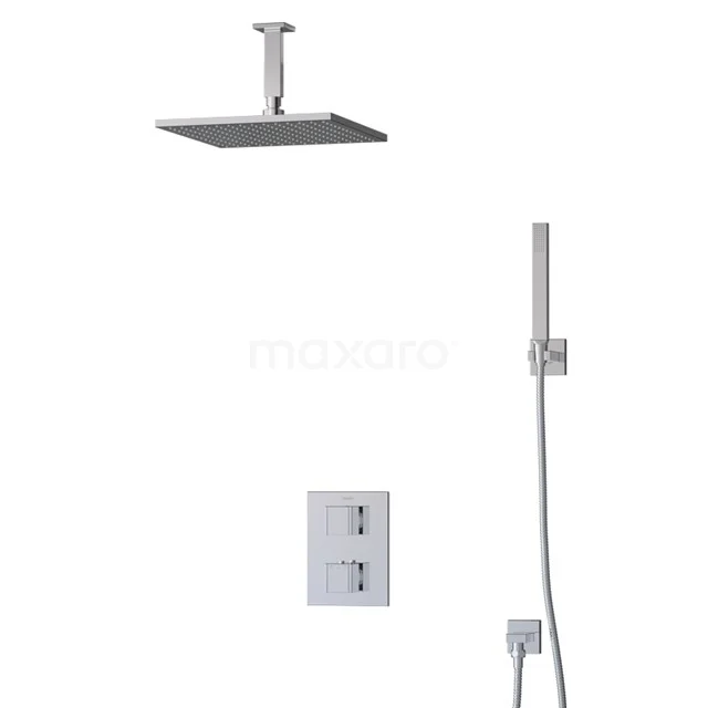 Viereckige Regendusche-Set mit Handbrause, Chrom, Einbausystem, einschließlich Thermostatarmatur für ein luxuriöses Badezimmererlebnis.