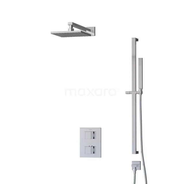 Regendusche Cubic Chrom 20cm Unterputz-Thermostat Chrom BIC22-00085 Viereckiges Design Duscharmatur Set mit Regendusche, Handbrause und Thermostatknöpfen, ideal für ein modernes Badezimmer.