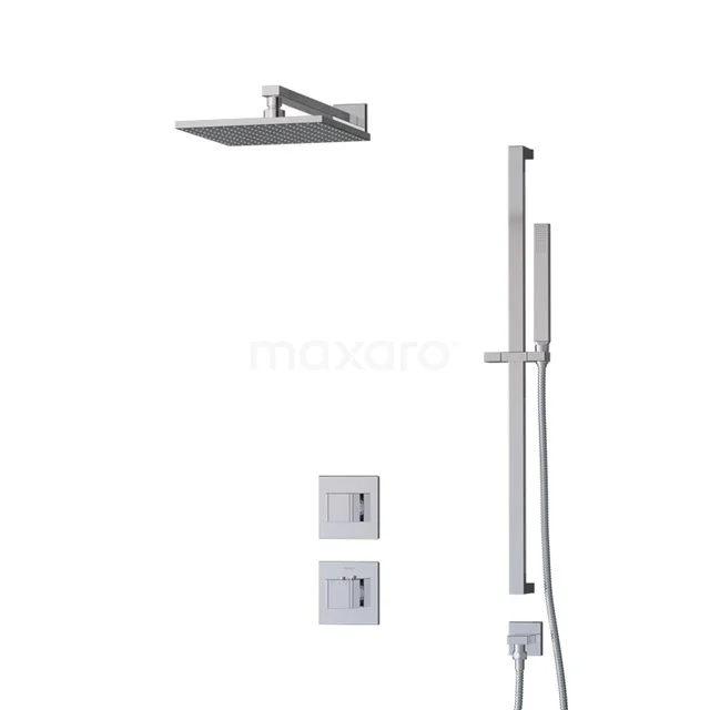 Viereckige Regendusche Set aus rostfreiem Stahl mit Handbrause, Einbauthermostat und modernem Design für luxuriöses Badezimmer.