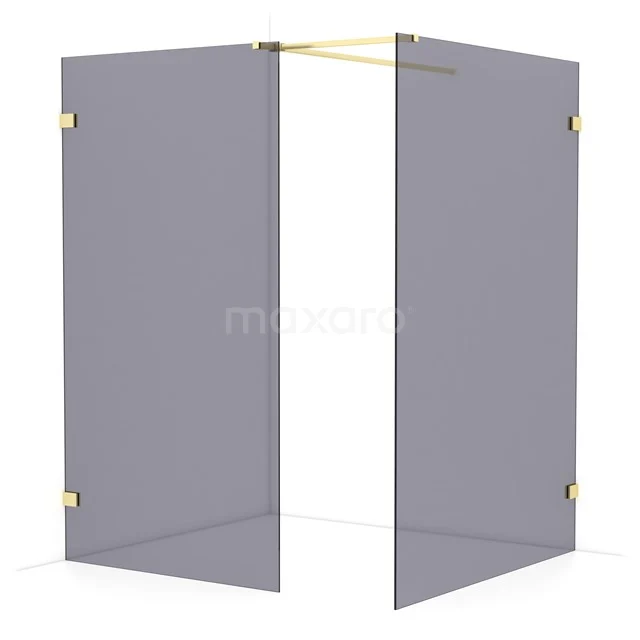 Diamond Walk-in shower | 140x110 cm Light gold Smoke glass 2 fixed walls IDB1114521LG
