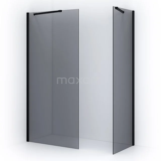 Pearl Inloopdouche | 100x80 cm Mat zwart Rookglas 2 vaste wanden IPB1008201M