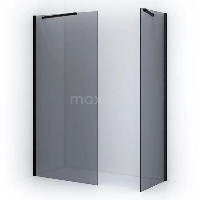 Pearl Walk-in shower | 100x80 cm Matte black Smoke glass 2 fixed walls IPB1008201M Black walk-in shower with clear glass, matt black profile and minimalist design, ideal for a modern bathroom.