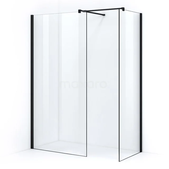 Pearl begehbare Dusche | 110x70 cm Matt Schwarz 2 feste Wände IPB1107500M Duschwand mit schwarzen Profilen, Klarglas und moderner Eckanordnung. Perfekt für eine stilvolle Badezimmer Einrichtung.