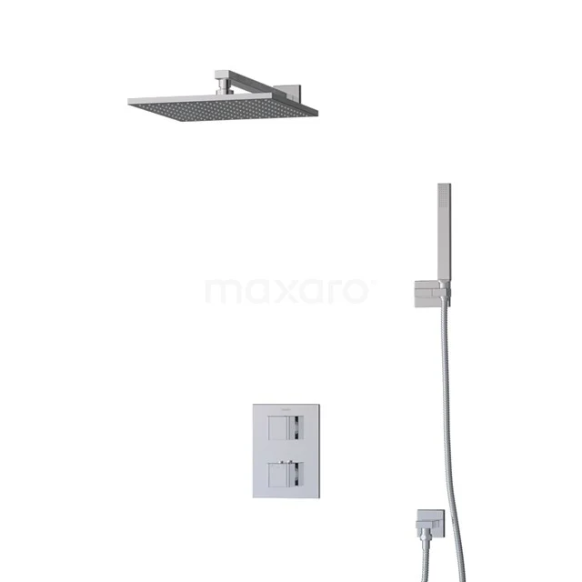 Duschset Chrom, quadratische Regendusche mit Thermostat und Handbrause, modernes Design für ein stilvolles Badezimmer.