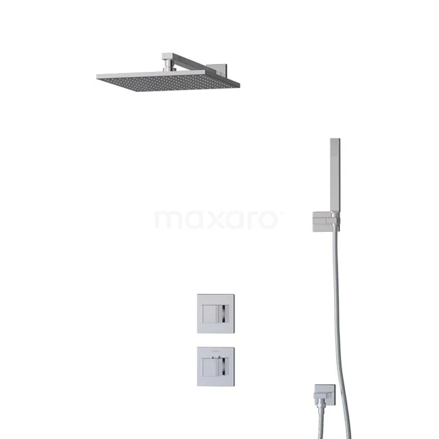 Cubic Rain shower Built-in | Chrome 30 cm Rain shower Thermostatic BIC22-00123 Square rain shower set with wall-mounted concealed tap, stainless steel, modern design style for luxury bathrooms.