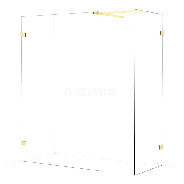 Diamond Walk-in shower | 130x80 cm Light gold Clear glass 2 fixed walls IDB1308520LG