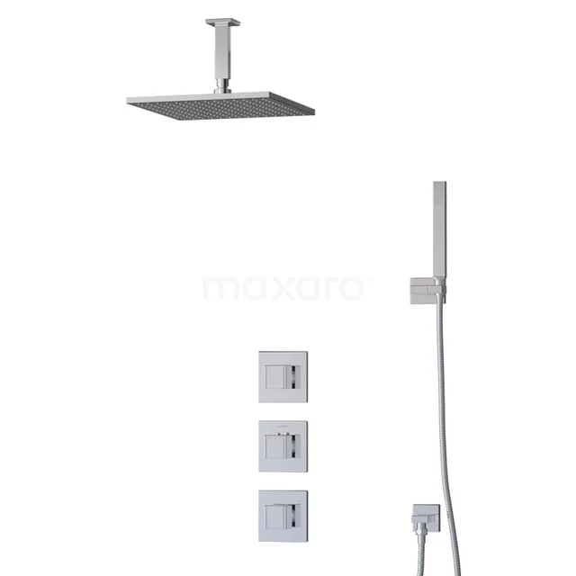 Cubic Regenduschen Einbau | Chrom 30 cm Regenduschen Thermostatisch BIC22-00136 Viereckige Regendusche in Chrom mit passender Handbrause, Einbau-Thermostatknöpfen und modernem Stil, ideal für das luxuriöse Badezimmer.