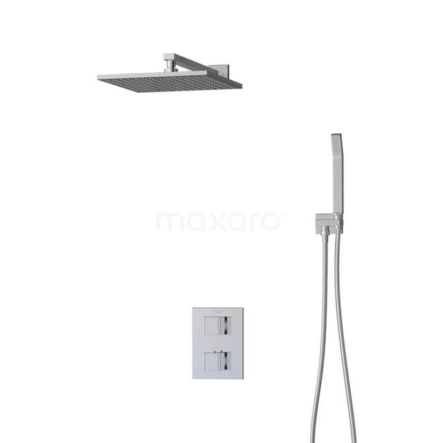 Regendusche Cubic Chrom 30cm Unterputz-Thermostat Chrom BIC22-00149 Viereckige Edelstahl-Regendusche mit Handbrause und Thermostatarmatur, ideal für ein modernes Badezimmer.