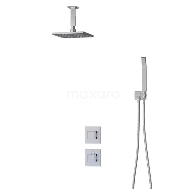 Cubic Rain shower Built-in | Chrome 20 cm Rain shower Thermostatic BIC22-00155 Square rain shower set in chrome, with wall-mounted shower. Modern design for a luxurious bathroom experience.
