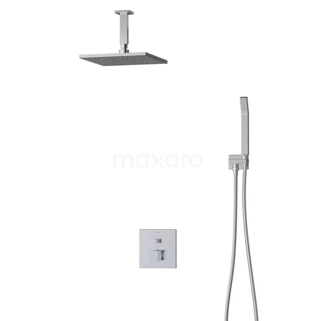 Regendusche Cubic Chrom 25cm Unterputz Einhebelmischer Chrom BIC22-00158 Viereckige Edelstahl-Regenduschen mit Handbrause, Aufbau-Thermostatarmatur und modernem Stil für luxuriöses Badezimmerdesign.