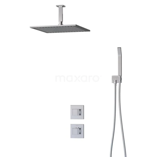 Cubic Regenduschen Einbau | Chrom 35 cm Regenduschen Thermostatisch BIC22-00167 Edelstahl Einbau Regendusche Set mit quadratischer Kopfbrause, Handbrause und Bedienknöpfen, ideal für ein modernes Badezimmer.