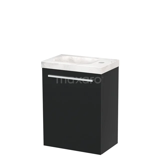 Modulo Pico Toilet furniture with basin | 41 cm Matte black Flat front Basin White marble Natural stone TMW10-00780