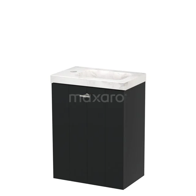 Modulo Pico WC-Möbel mit Waschbecken | 41 cm Matt Schwarz Lamellenfront Waschbecken Weißer Marmor Naturstein TMW10-00781