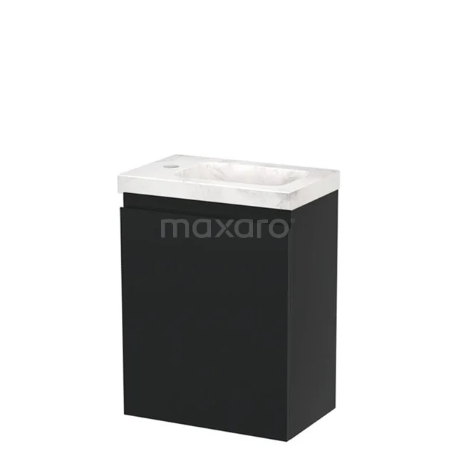 Modulo Pico WC-Möbel mit Waschbecken | 41 cm Matt Schwarz Grifflose Front Waschbecken Weißer Marmor Naturstein TMW10-00782