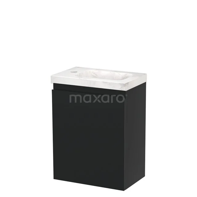 Modulo Pico WC-Möbel mit Waschbecken | 41 cm Matt Schwarz Grifflose Front Waschbecken Weißer Marmor Naturstein TMW10-00783