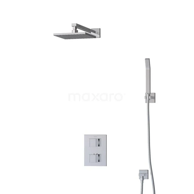 Cubic Regenduschen Einbau | Chrom 20 cm Regenduschen Thermostatisch BIC22-00169 Viereckige Regenduschen, Chrom, mit Handbrause und thermostatischer Armatur; stilvolles und modernes Design für das Badezimmer.