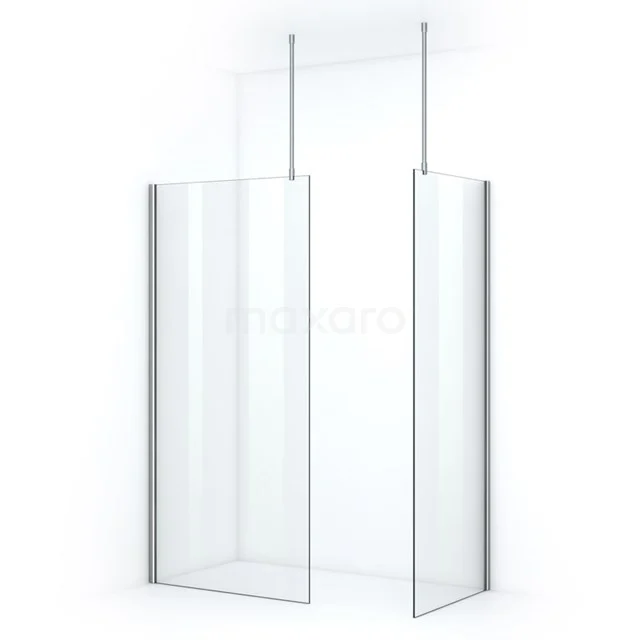 Transparent glass shower screen with minimalist design, including ceiling supports; ideal for a modern bathroom style.