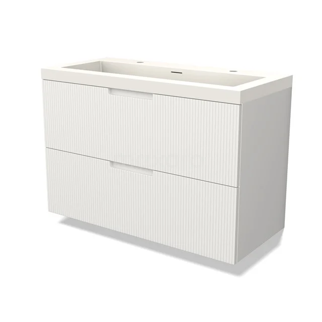 Modulo Vanity units with basin | 100 cm Matte white Line front Solid surface 2 Stacked drawers BMW17-05041