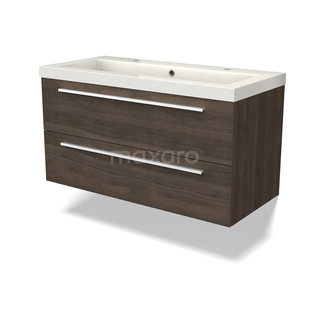 Canto Vanity units with basin | 100 cm Dark brown ash front Mineral marble 2 Stacked drawers BMW02-00037