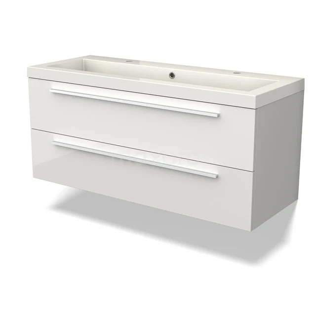 Canto Bathroom furniture with sink | 120 cm High-gloss white front Mineral marble 2 Stacked drawers BMW02-00040