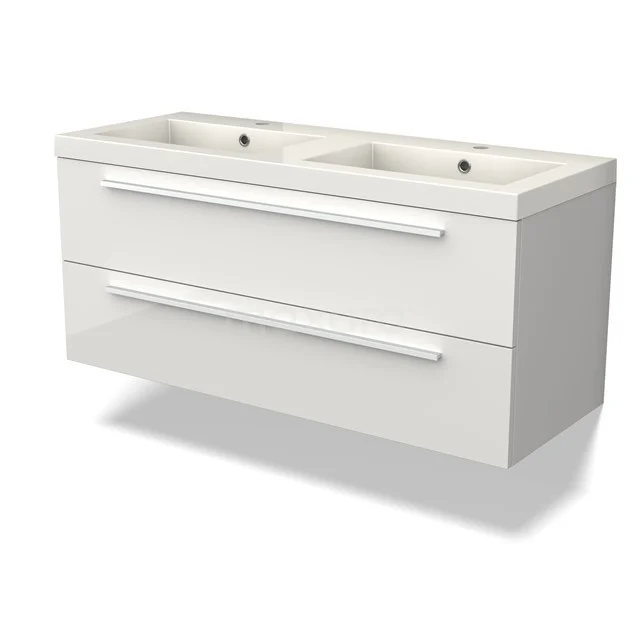 Canto Bathroom furniture with sink | 120 cm High-gloss white front Mineral marble 2 Stacked drawers BMW02-00042