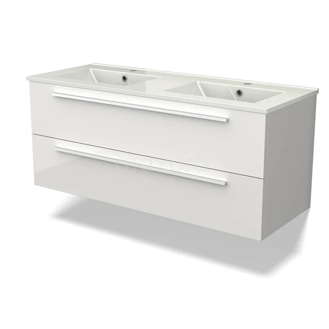 Canto Vanity units with basin | 120 cm High-gloss white front Ceramic 2 Stacked drawers BMW02-00043