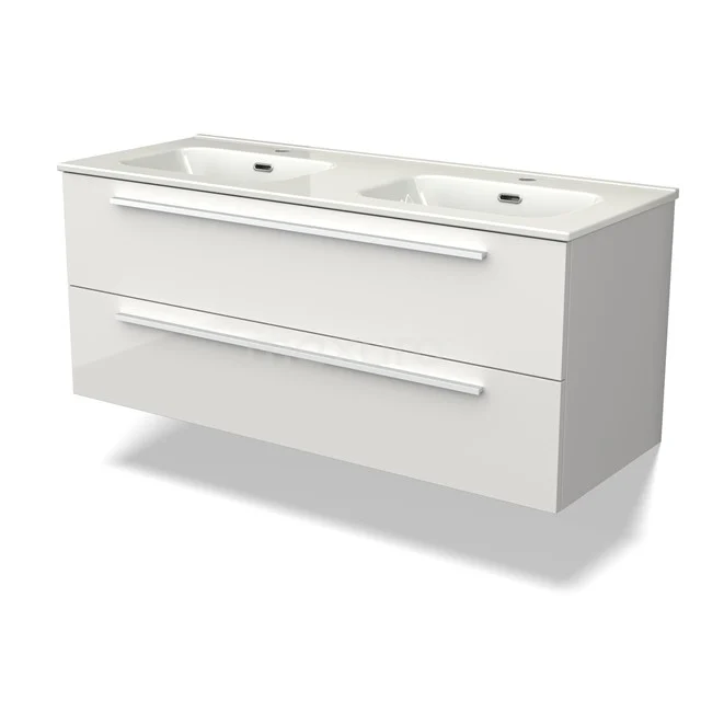 Canto Vanity units with basin | 120 cm High-gloss white front Ceramic 2 Stacked drawers BMW02-00044