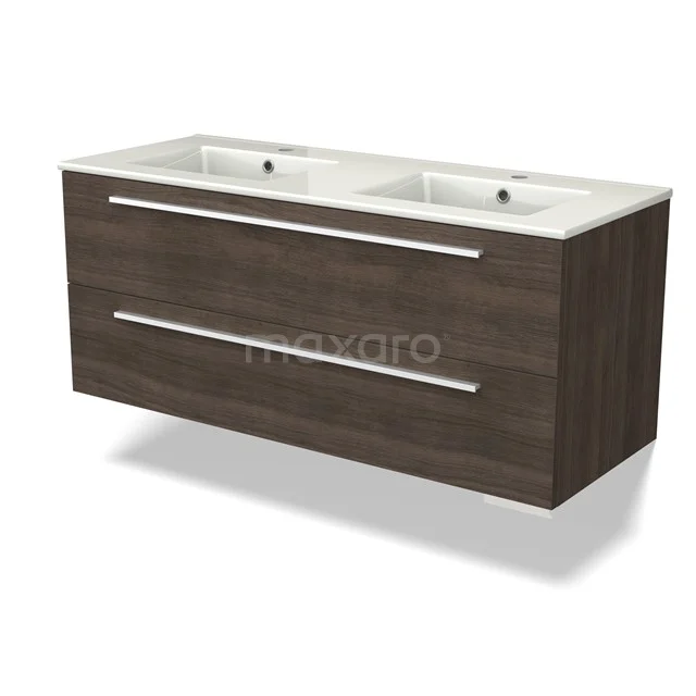 Canto Badkamermeubel met wastafel | 120 cm Donkerbruin essen front Keramiek 2 lades onder elkaar BMW02-00051