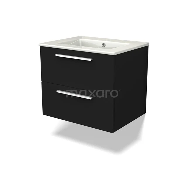 Canto Badkamermeubel met wastafel | 60 cm Zwart front Keramiek 2 lades onder elkaar BMW02-00005