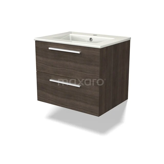 Canto Vanity units with basin | 60 cm Dark brown ash front Ceramic 2 Stacked drawers BMW02-00009