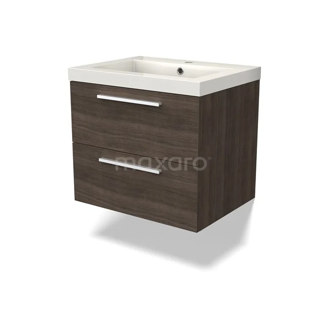 Canto Badkamermeubel met wastafel | 60 cm Donkerbruin essen front Mineraalmarmer 2 lades onder elkaar BMW02-00010
