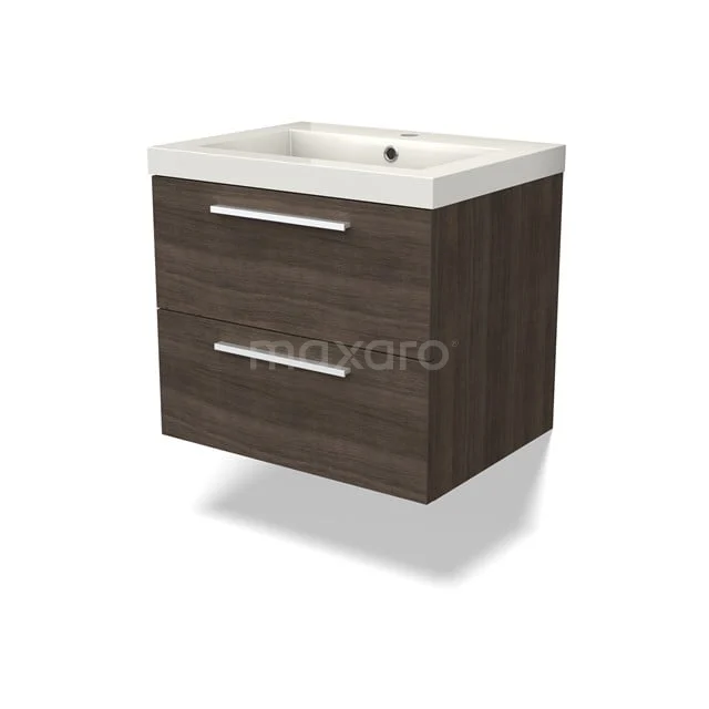 Canto Bathroom furniture with sink | 60 cm Dark brown ash front Mineral marble 2 Stacked drawers BMW02-00010