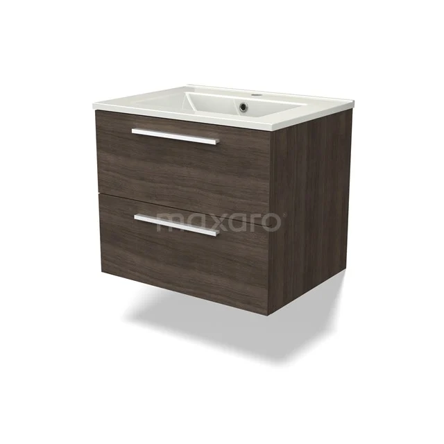 Canto Vanity units with basin | 60 cm Dark brown ash front Ceramic 2 Stacked drawers BMW02-00011