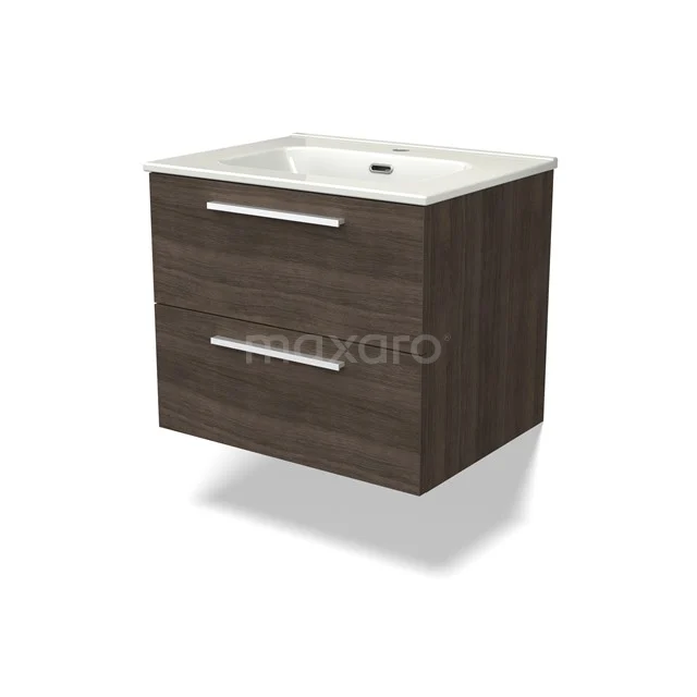 Canto Vanity units with basin | 60 cm Dark brown ash front Ceramic 2 Stacked drawers BMW02-00012