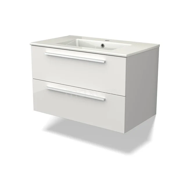 Canto Bathroom furniture with sink | 80 cm High-gloss white front Ceramic 2 Stacked drawers BMW02-00013