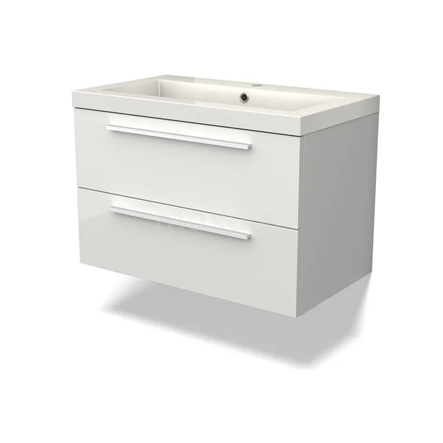 Canto Vanity units with basin | 80 cm High-gloss white front Mineral marble 2 Stacked drawers BMW02-00014
