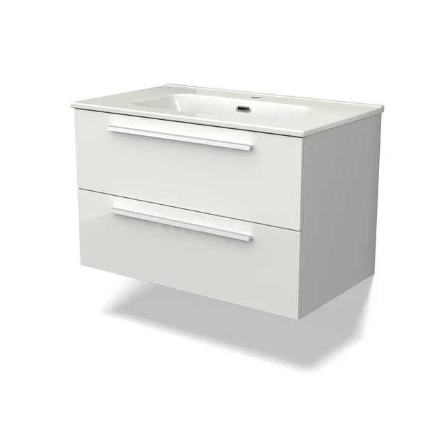 Canto Bathroom furniture with sink | 80 cm High-gloss white front Ceramic 2 Stacked drawers BMW02-00016