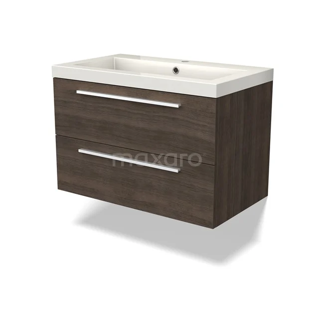Canto Badkamermeubel met wastafel | 80 cm Donkerbruin essen front Mineraalmarmer 2 lades onder elkaar BMW02-00022
