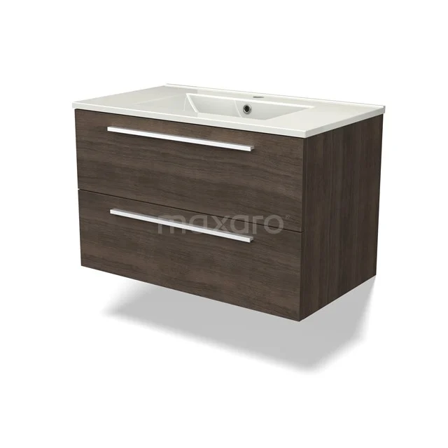 Canto Vanity units with basin | 80 cm Dark brown ash front Ceramic 2 Stacked drawers BMW02-00023