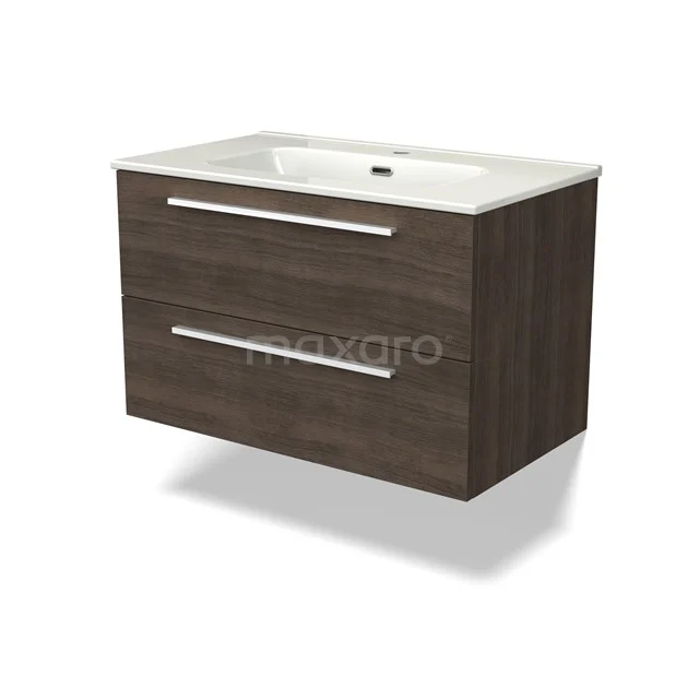 Canto Vanity units with basin | 80 cm Dark brown ash front Ceramic 2 Stacked drawers BMW02-00024