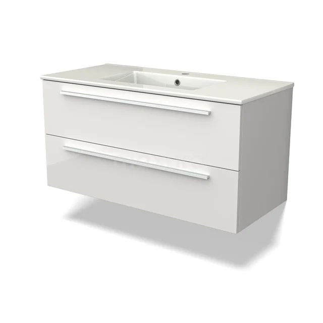 Canto Vanity units with basin | 100 cm High-gloss white front Ceramic 2 Stacked drawers BMW02-00025