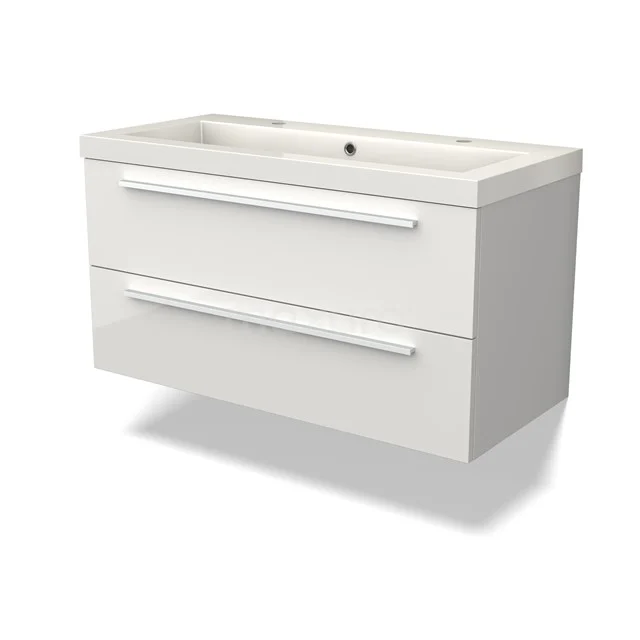 Canto Bathroom furniture with sink | 100 cm High-gloss white front Mineral marble 2 Stacked drawers BMW02-00027